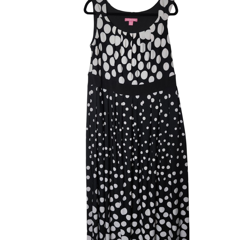 Woman Within Polka Dot Maxi Dress Black White Empire Waist 14/16 Neutral Stretch